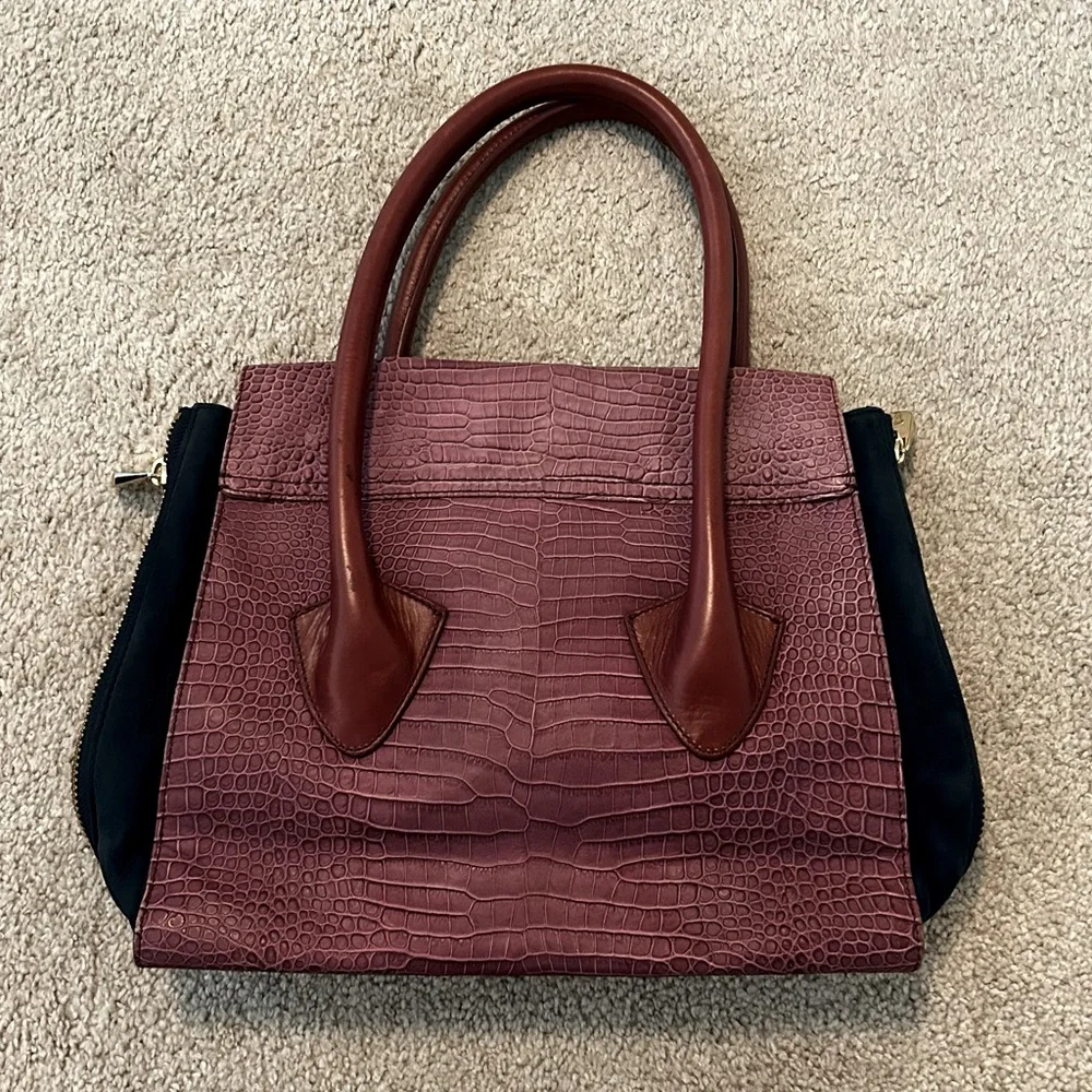 POUR LA VICTORIE Croc Embossed‎ Handbag with Suede Details